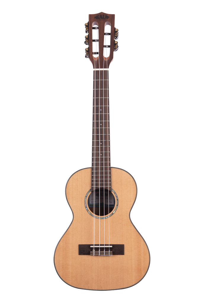 A Gloss Solid Cedar Top Acacia 5-String Tenor Ukulele shown at a front angle