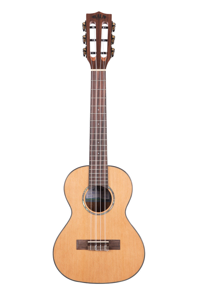 A Gloss Solid Cedar Top Acacia 6-String Tenor Ukulele shown at a front angle