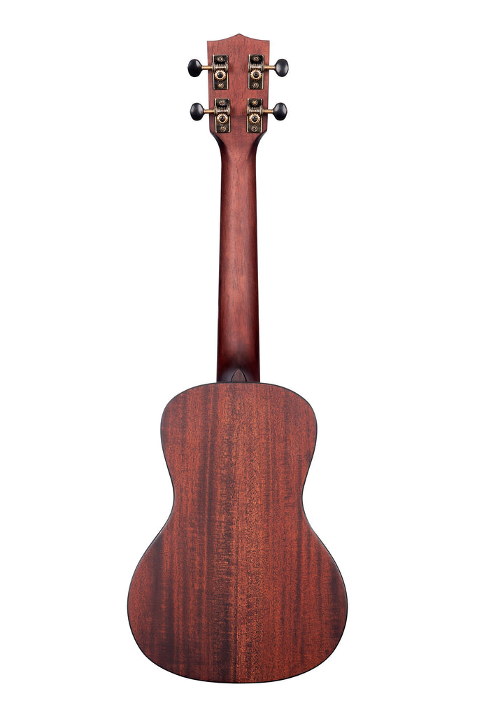 A All Solid Satin Mahogany Concert Ukulele shown at a back angle