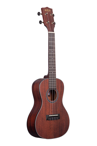 A All Solid Satin Mahogany Concert Ukulele shown at a right angle