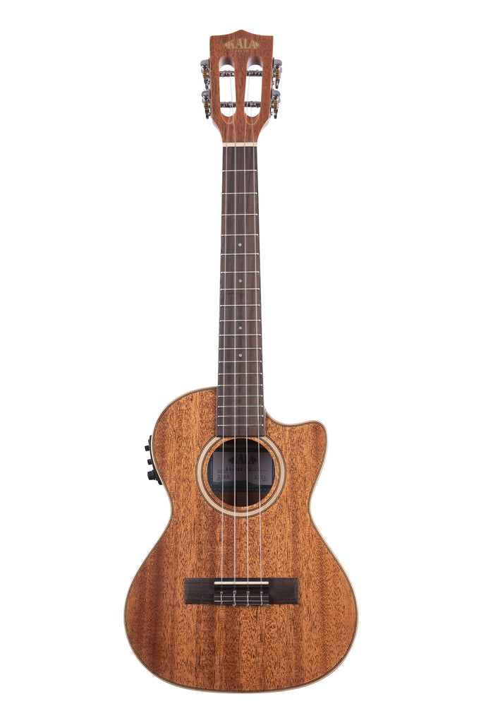 A All Solid Gloss Mahogany Tenor Ukulele w/ Cutaway & EQ shown at a front angle