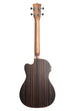 A Solid Spruce Top Striped Ebony Baritone Ukulele w/ Cutaway & EQ shown at a back angle