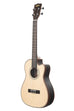 A Solid Spruce Top Striped Ebony Baritone Ukulele w/ Cutaway & EQ shown at a left angle