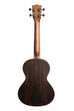 A Solid Spruce Top Striped Ebony Tenor Ukulele shown at a back angle