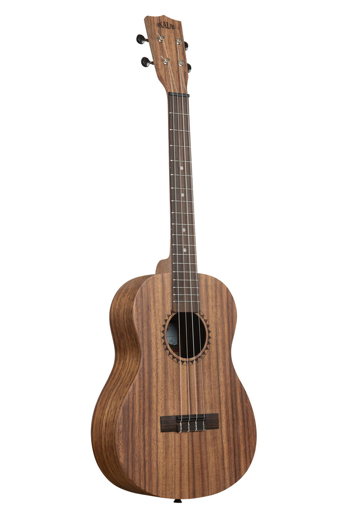A Teak Baritone Ukulele shown at a right angle