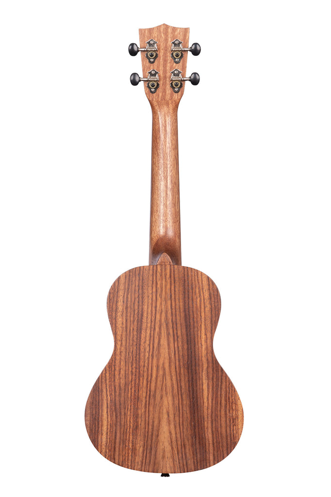 A Teak Concert Ukulele shown at a back angle