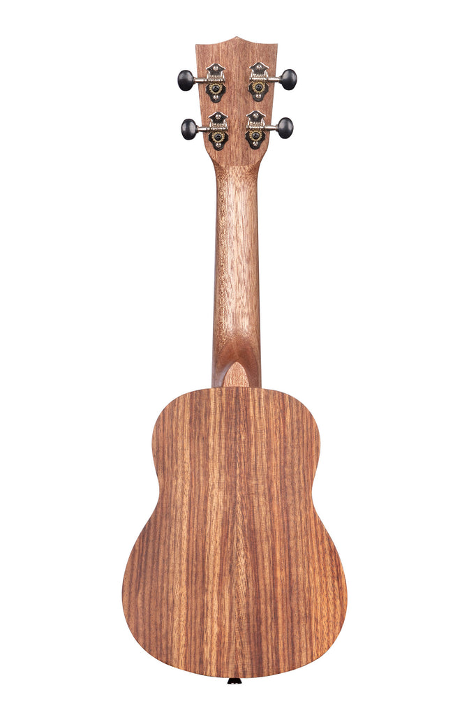 A Teak Soprano Ukulele shown at a back angle