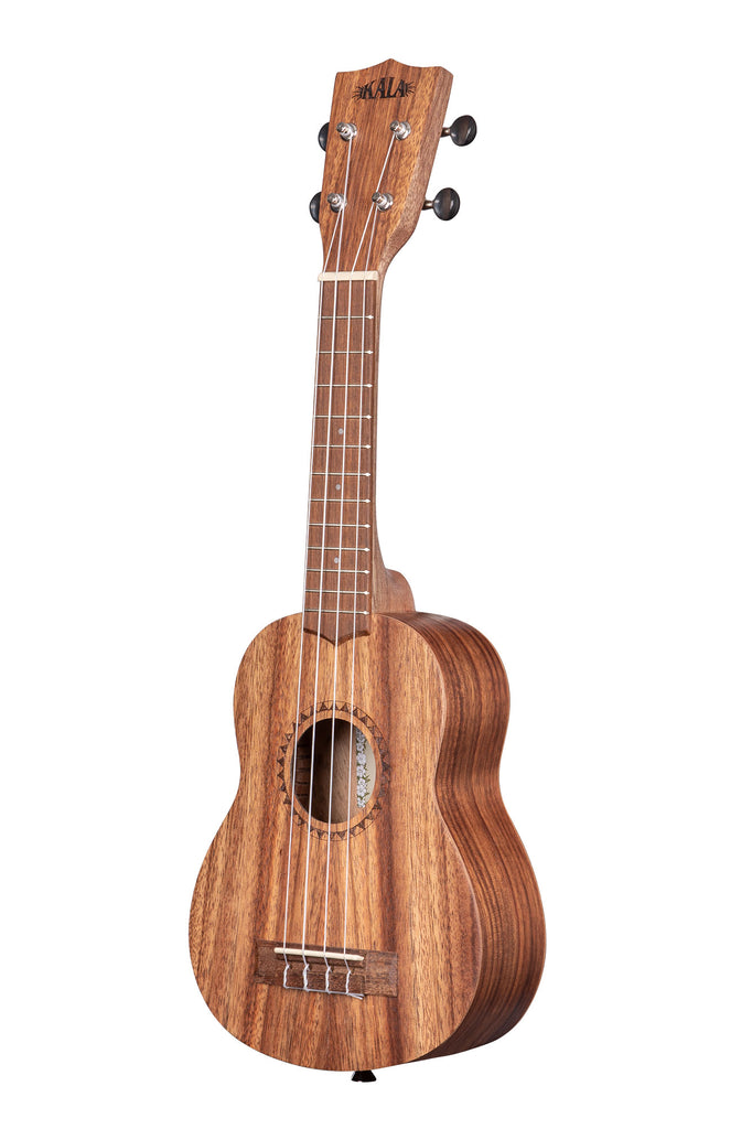 A Teak Soprano Ukulele shown at a left angle
