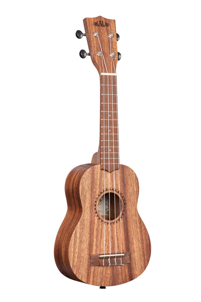 A Teak Soprano Ukulele shown at a right angle