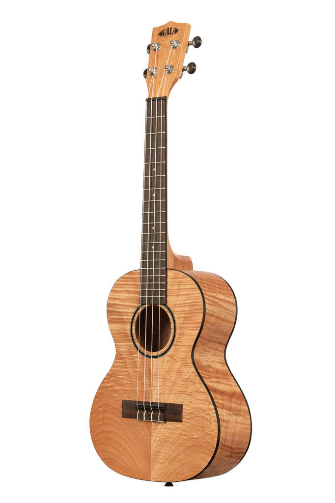 A Exotic Mahogany Tenor Ukulele shown at a left angle