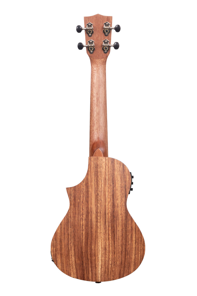 A Teak Tri-Top Concert Ukulele w/ Cutaway & EQ shown at a back angle