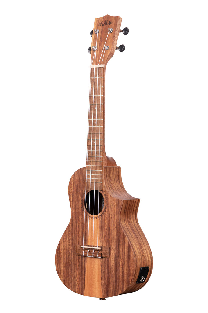 A Teak Tri-Top Concert Ukulele w/ Cutaway & EQ shown at a left angle