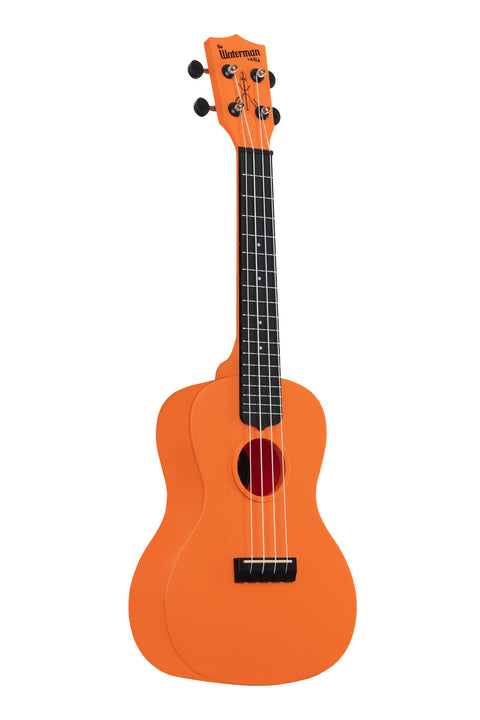 A Sunset Orange Concert Waterman shown at a right angle