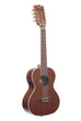 A Gloss Mahogany 8-String Tenor Ukulele shown at a right angle