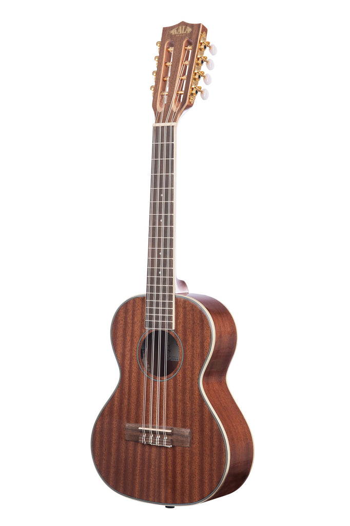 A Gloss Mahogany 8-String Tenor Ukulele w/ EQ shown at a left angle