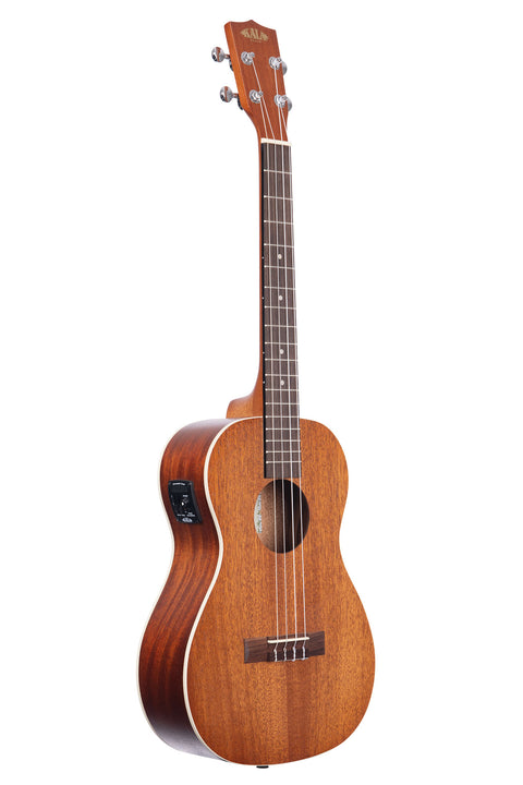 A Satin Mahogany Baritone Ukulele w/ EQ shown at a right angle