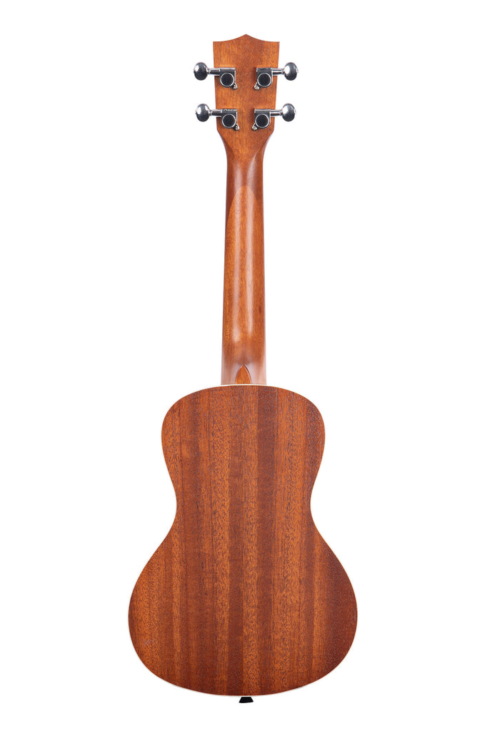 A Satin Mahogany Concert Ukulele shown at a back angle