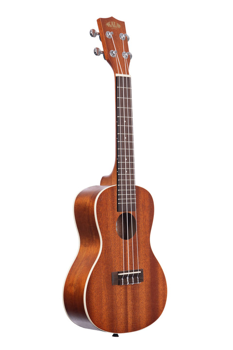 A Satin Mahogany Concert Ukulele shown at a right angle