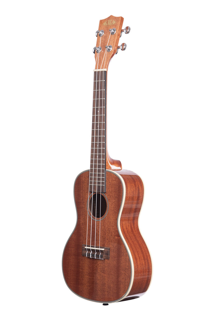 A Gloss Mahogany Concert Ukulele shown at a left angle