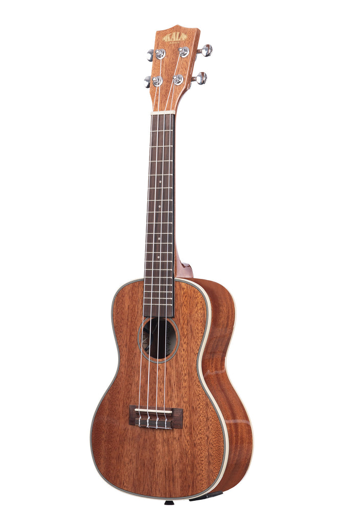 A Gloss Mahogany Concert Ukulele w/ EQ shown at a left angle