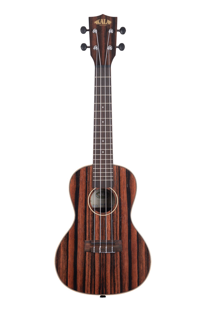 A Striped Ebony Concert Ukulele shown at a front angle