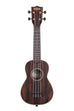 A Striped Ebony Soprano Ukulele shown at a front angle