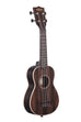 A Striped Ebony Soprano Ukulele shown at a right angle