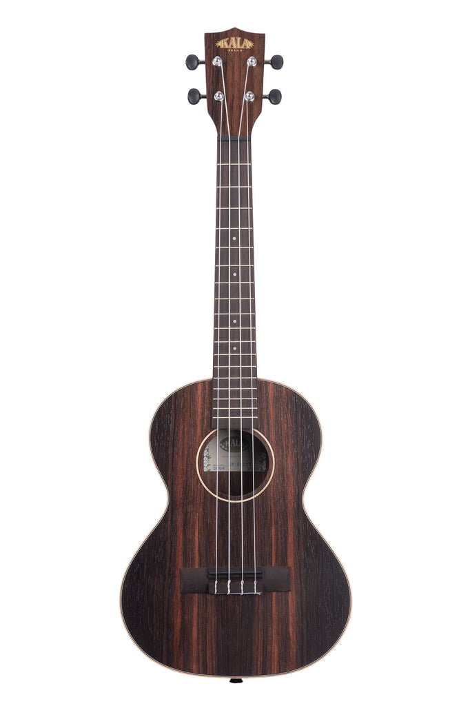 A Striped Ebony Tenor Ukulele shown at a front angle