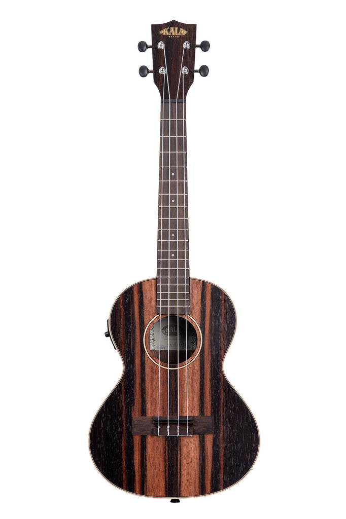 A Striped Ebony Tenor Ukulele w/ EQ shown at a front angle