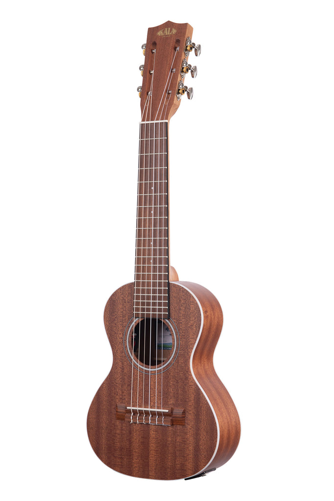 A Mahogany Guitarlele W/EQ shown at a left angle