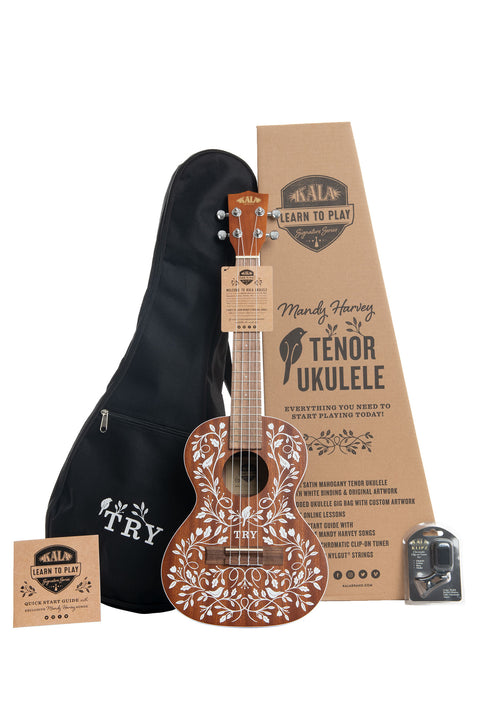 A Mandy Harvey Learn To Play Signature Series Tenor Ukulele shown as a kit