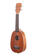 A Satin Mahogany Soprano Pineapple Ukulele shown at a left angle