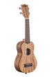 A Pacific Walnut Soprano Ukulele shown at a right angle