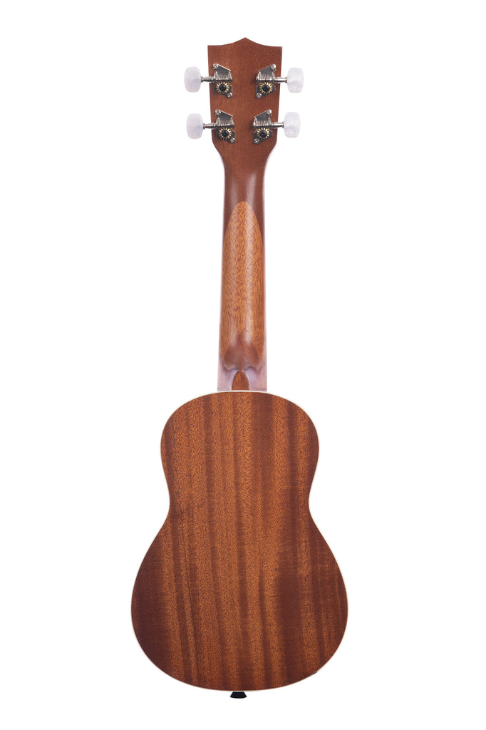 A Satin Mahogany Soprano Ukulele shown at a back angle
