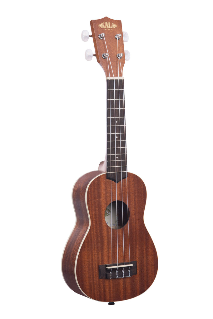 A Satin Mahogany Soprano Ukulele shown at a right angle