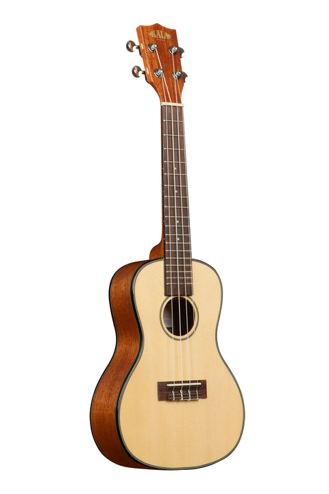A Solid Spruce Top Mahogany Concert Ukulele shown at a right angle