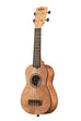 A Exotic Mahogany Soprano Ukulele shown at a left angle