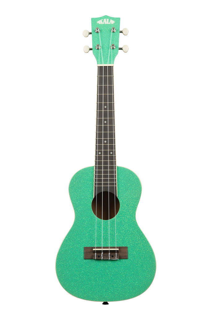 A Gatsby Green Sparkle Concert Ukulele shown at a front angle