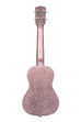 A Pink Champagne Sparkle Concert Ukulele shown at a back angle