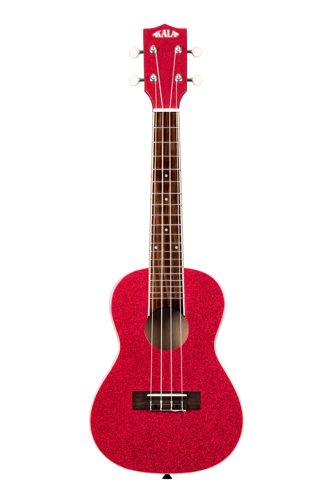 A Ritzy Red Sparkle Concert Ukulele shown at a front angle