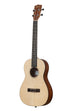 A Solid Spruce Top Mahogany Travel Baritone Ukulele shown at a left angle