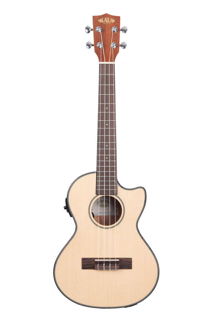 A Solid Spruce Top Mahogany Tenor Ukulele w/ Cutaway & EQ shown at a front angle