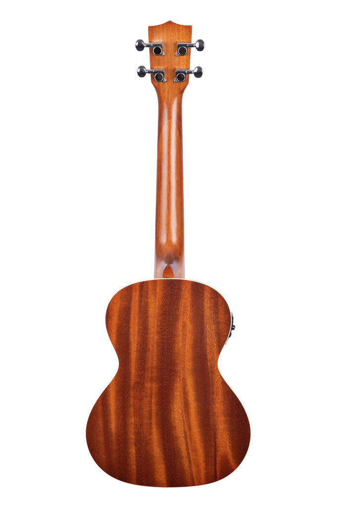 A Satin Mahogany Tenor Ukulele w/ EQ shown at a back angle