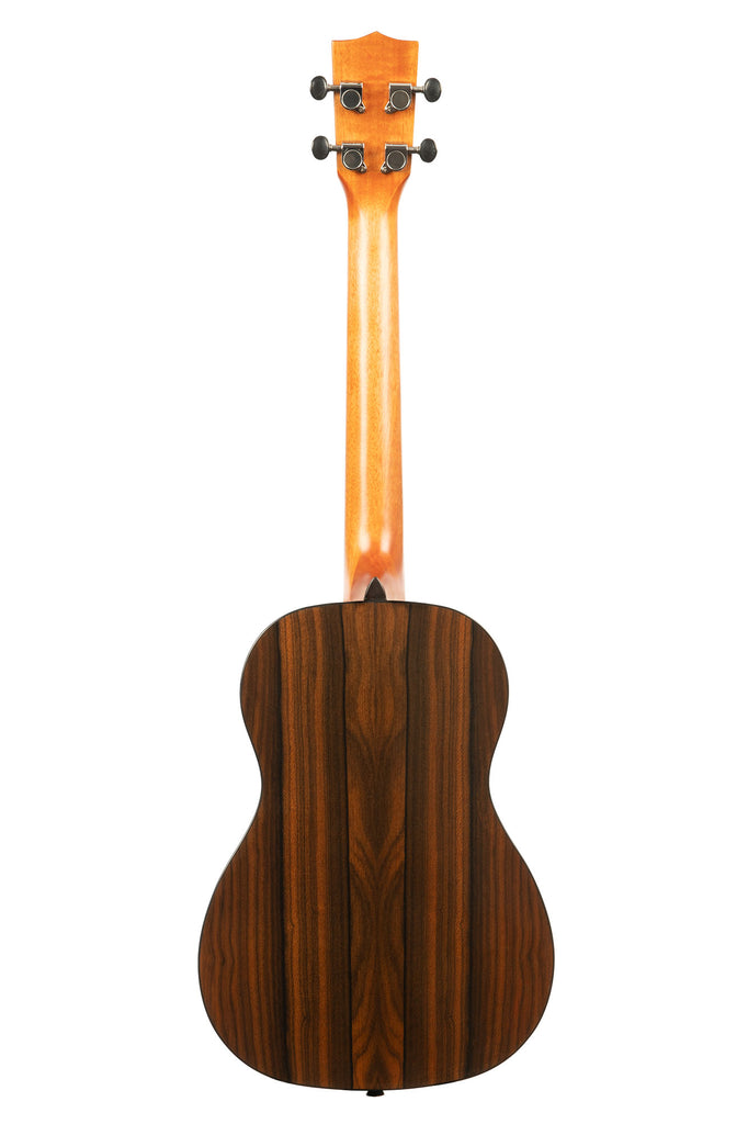 A Ziricote Gloss Baritone Ukulele shown at a back angle