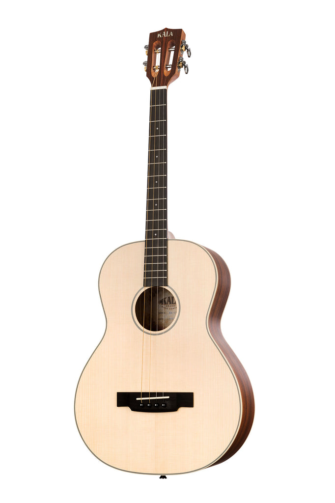 A Solid Spruce Top Pau Ferro Tenor Guitar shown at a left angle
