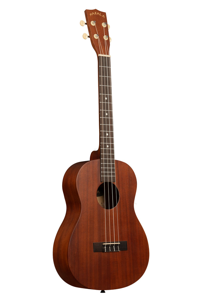 A Makala Baritone Ukulele shown at a right angle