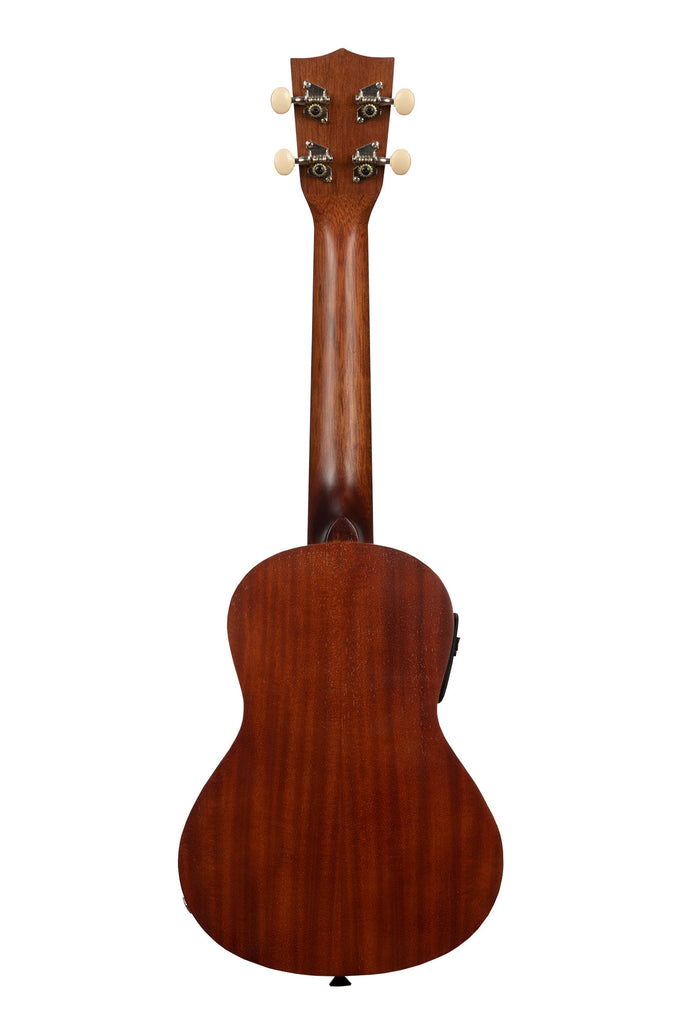 A Makala Concert Ukulele w/ EQ shown at a back angle