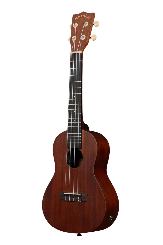 A Makala Concert Ukulele w/ EQ shown at a left angle