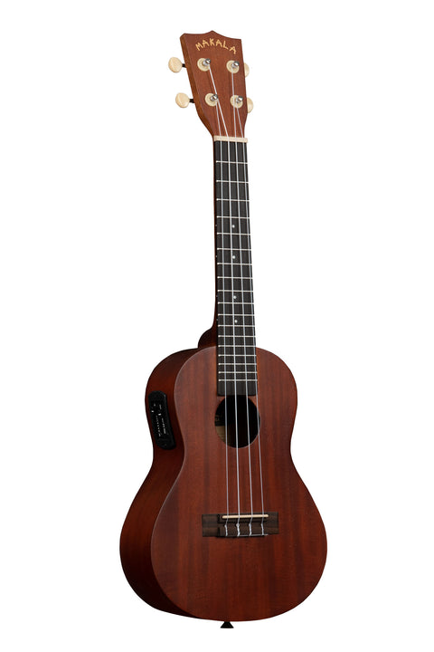 A Makala Concert Ukulele w/ EQ shown at a right angle