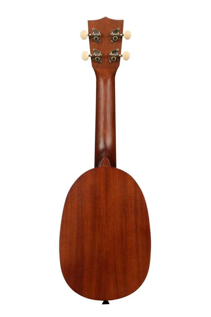 A Makala Pineapple Soprano Ukulele shown at a back angle